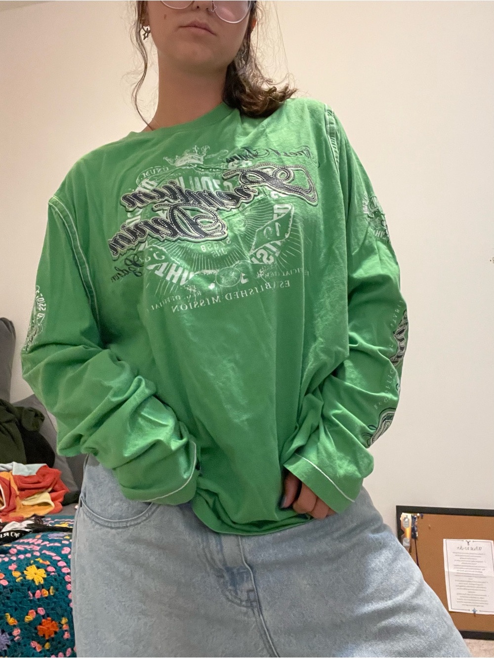 Green Vintage Y2K Graphic Long Sleeve Tee